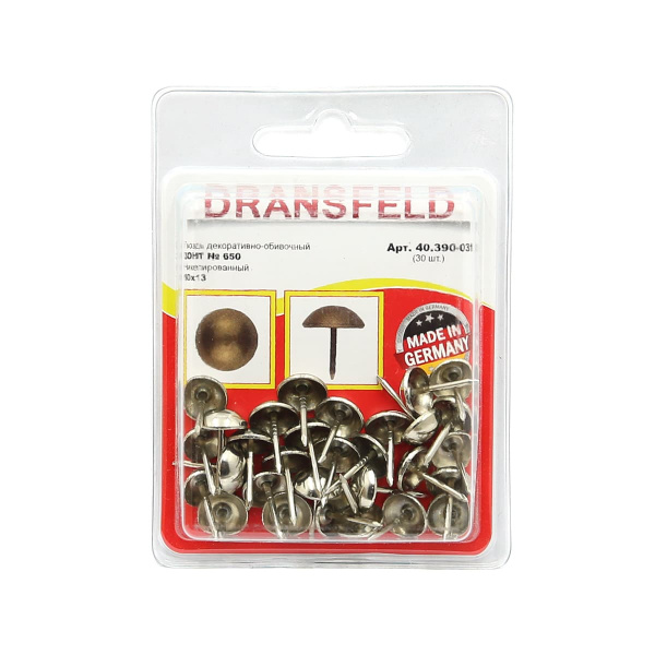 Гвозди декоративные ЗОНТ&nbsp;10х13&nbsp;Никель&nbsp;(БЛИСТЕР-30 шт.)