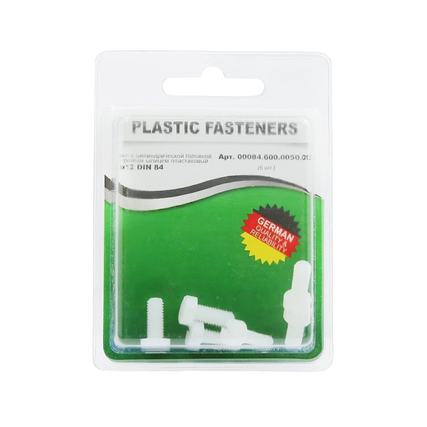 Винт цилиндрический M5x12 полиамид Din84 (БЛИСТЕР-6шт)