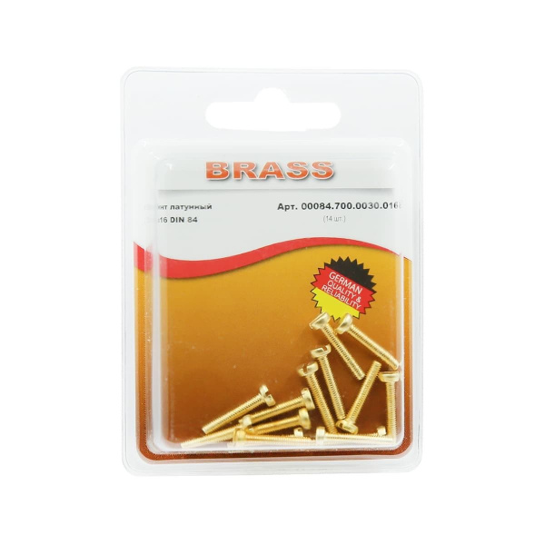Винт цилиндрический М3х16 латунный DIN84 (Блистер - 14шт.)