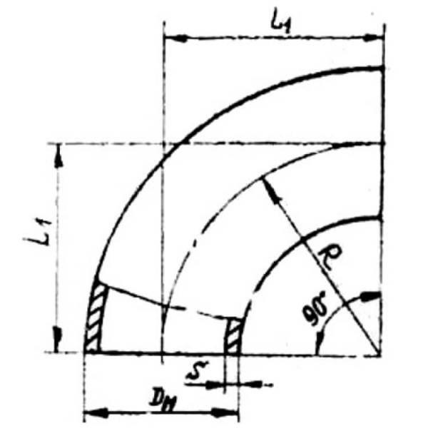 Отвод стальной бесшовный крутоизогнутый 90гр Дн 426х8.0 (Ду 400) под приварку ГОСТ 17375-2001