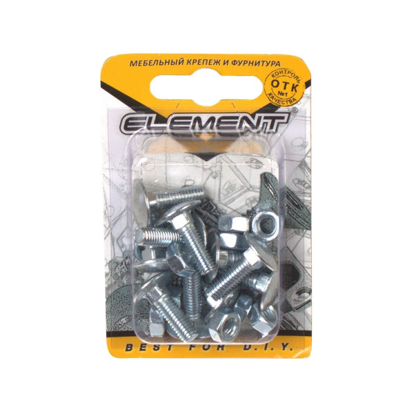 Болт мебельный DIN 603 6x20 с гайкой белый цинк 10 шт (блистер)