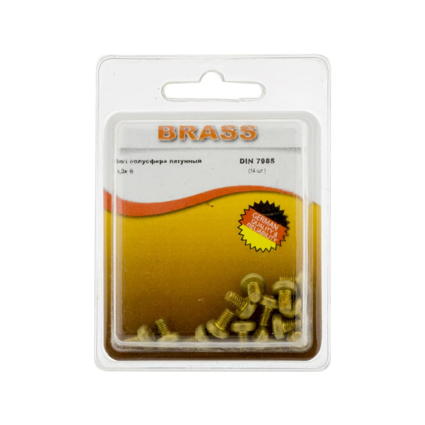 Винт полусфера М4х 6 латунный DIN7985 (БЛИСТЕР - 14шт)