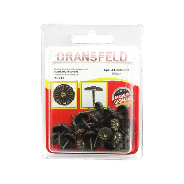 Гвозди декоративные ПАЛЬМА&nbsp;10х13&nbsp;Лакированая&nbsp;бронза&nbsp;(БЛИСТЕР-30 шт.)