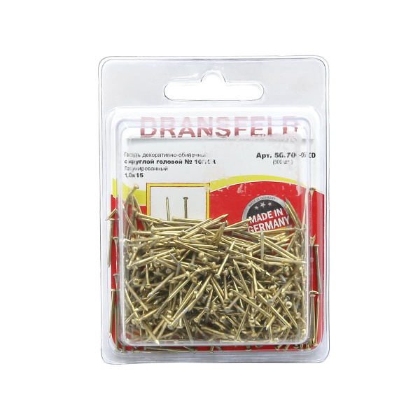 Гвоздь латунированный 1,6х20 обивочный с круглуглой гололовкой (БЛИСТЕР-200шт.)