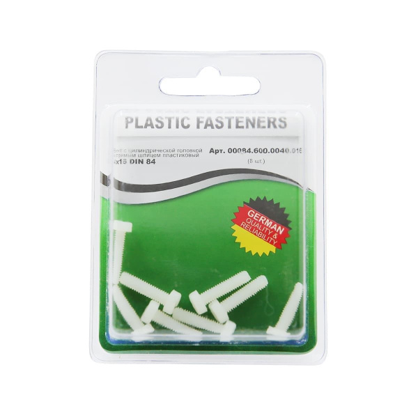 Винт цилиндрический M4x16 полиамид Din84 (БЛИСТЕР-8шт)