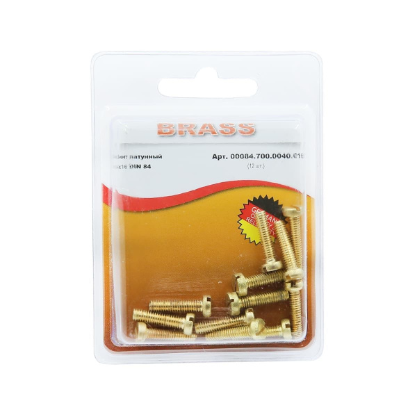 Винт цилиндрический М4х16 латунный DIN84 (Блистер - 12шт.)