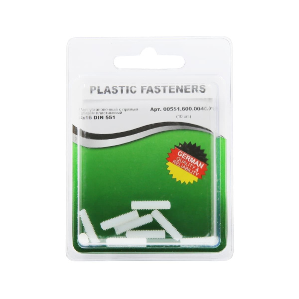 Винт установочный M4x16 плоский конец, прямой шлиц, полиамид Din551 (БЛИСТЕР-10шт)