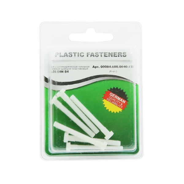 Винт цилиндрический M4x35 полиамид Din84 (БЛИСТЕР-6шт)