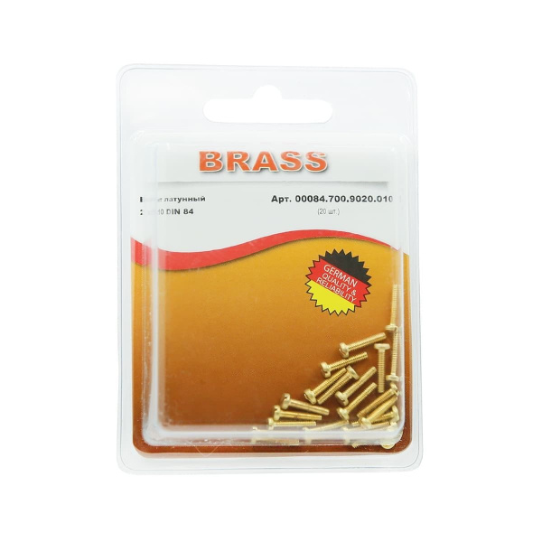 Винт цилиндрический М2х10 латунный DIN84 (Блистер - 20шт.)