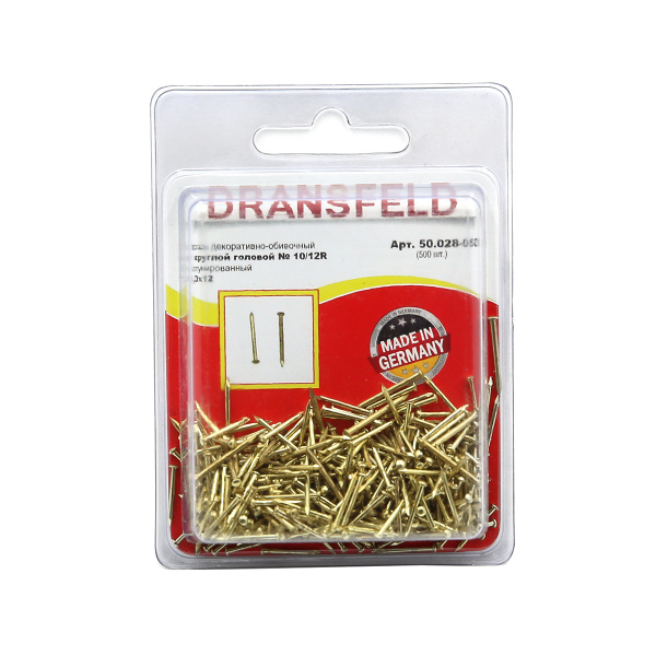 Гвоздь латунированный 1,0х12 обивочный с круглуглой гололовкой (БЛИСТЕР-500шт.)
